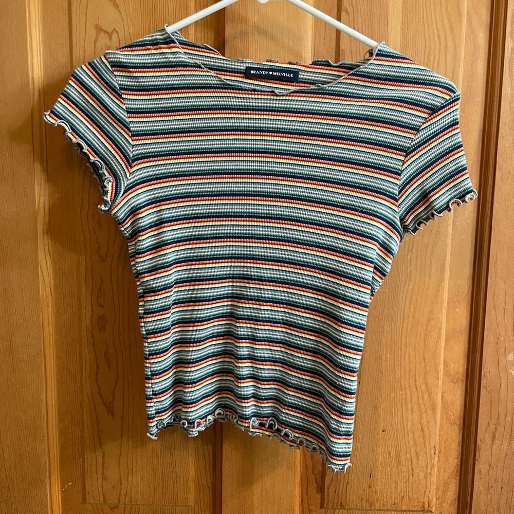 Brandy Melville Colorful Striped Short Sleeve Top